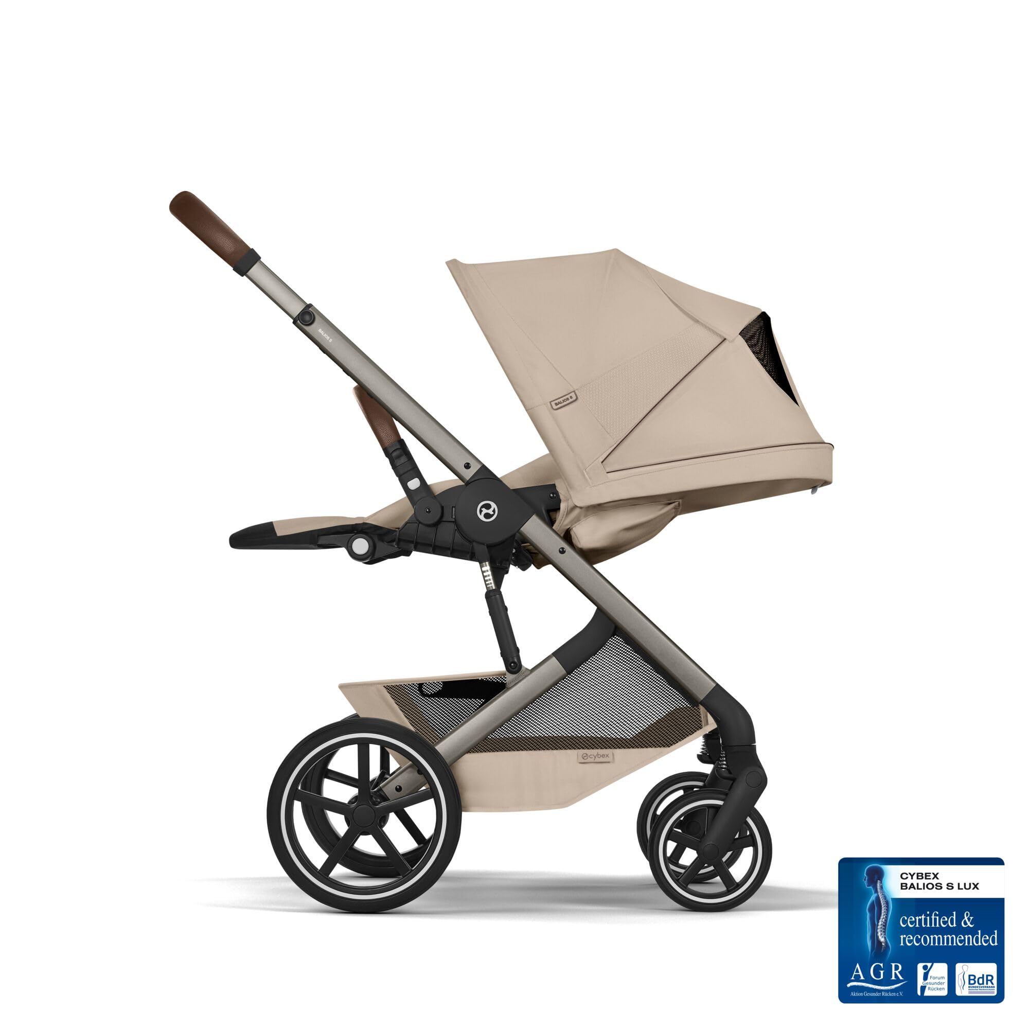 CYBEX Gold Wózek dziecięcy BALIOS S LUX i Fold Cot, Almond Beige | Od urodzenia do 4 lat, Maks. 22 kg, System podróżny, Kompaktowe składanie, System pasów obsługiwany jedną ręką, Koła terenowe