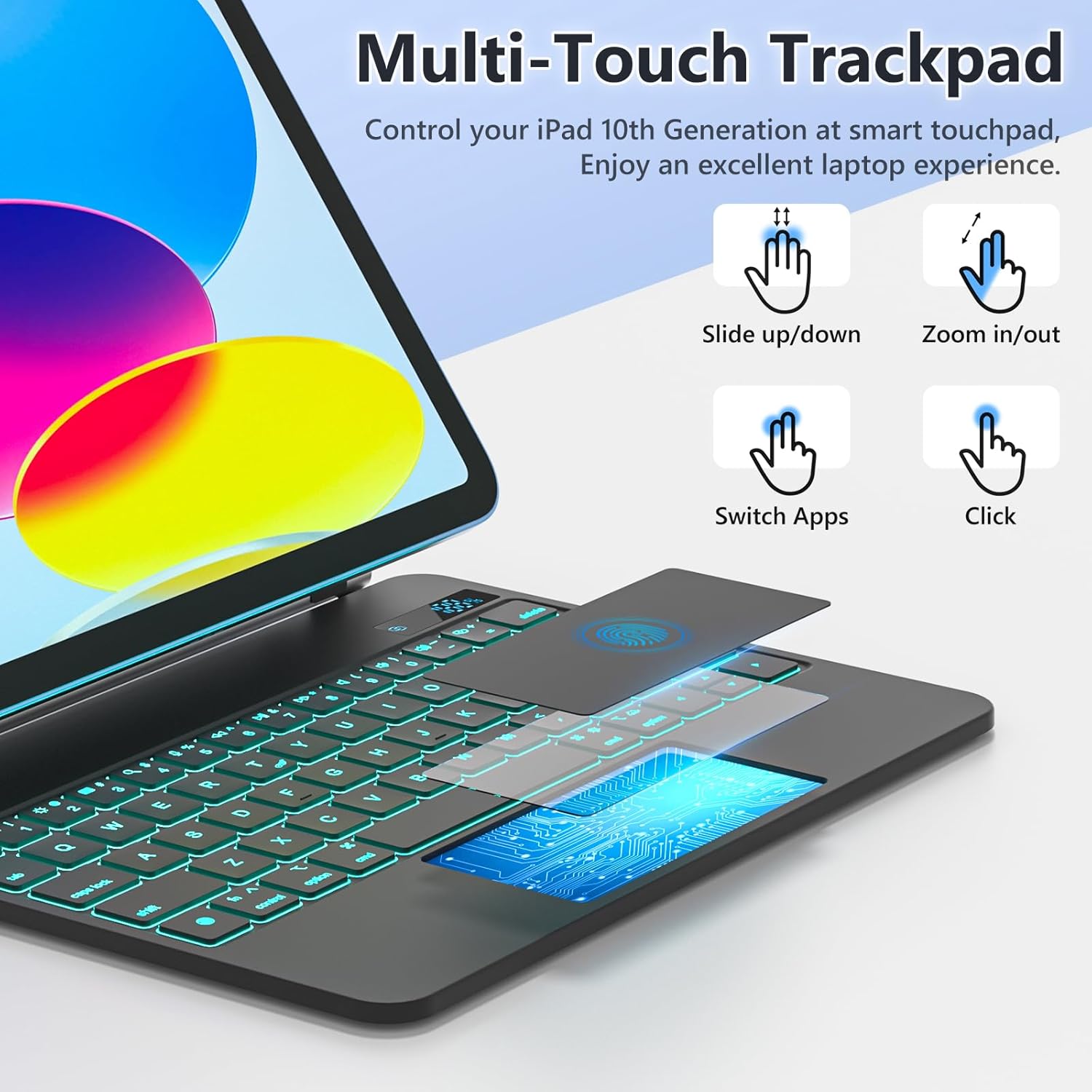 FUWANG Keyboard Case for iPad A16 11th/10th Generation, Magic-Style Magnetic 7 Colors Backlit Keyboard with Multi-Touch Trackpad, Floating Cantilever Stand Keyboard for iPad A16 11 inch/10th 10.9 inch