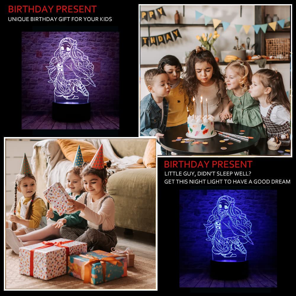 Lindo Demon Slayer Merch Kamado Nezuko Anime Personaje 3D Ilusión Óptica LED Decoración Dormitorio Lámpara De