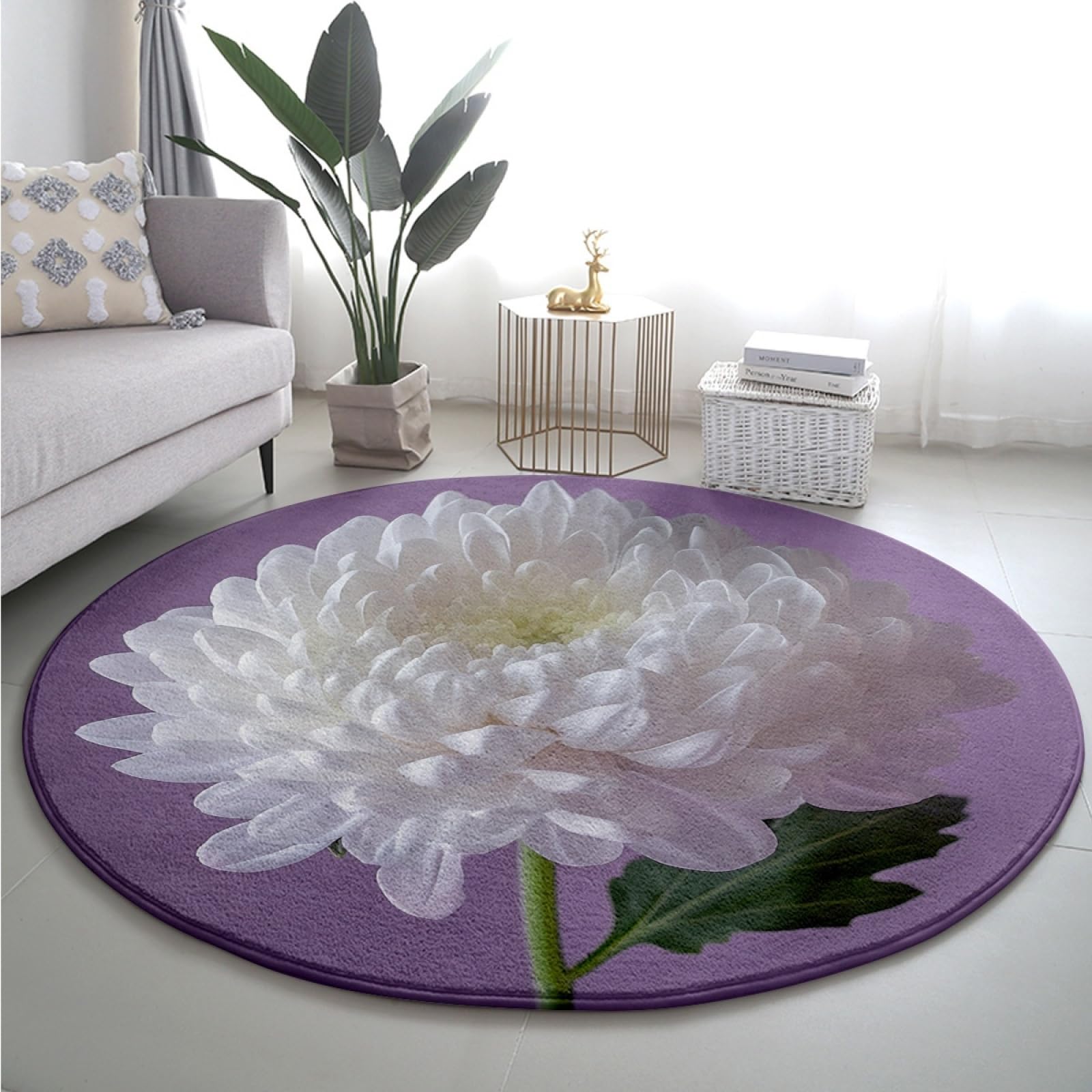 Tapis rond lavable en machine pour intérieur et jardin violet