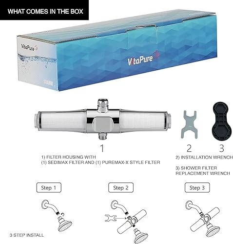 Miniatura 4 de Sonaki VitaPure - Filtro de ducha universal dual en línea - 400SPX - Filtración de sedimentos y fibra de carbono activado - Para sedimentos, óxido,