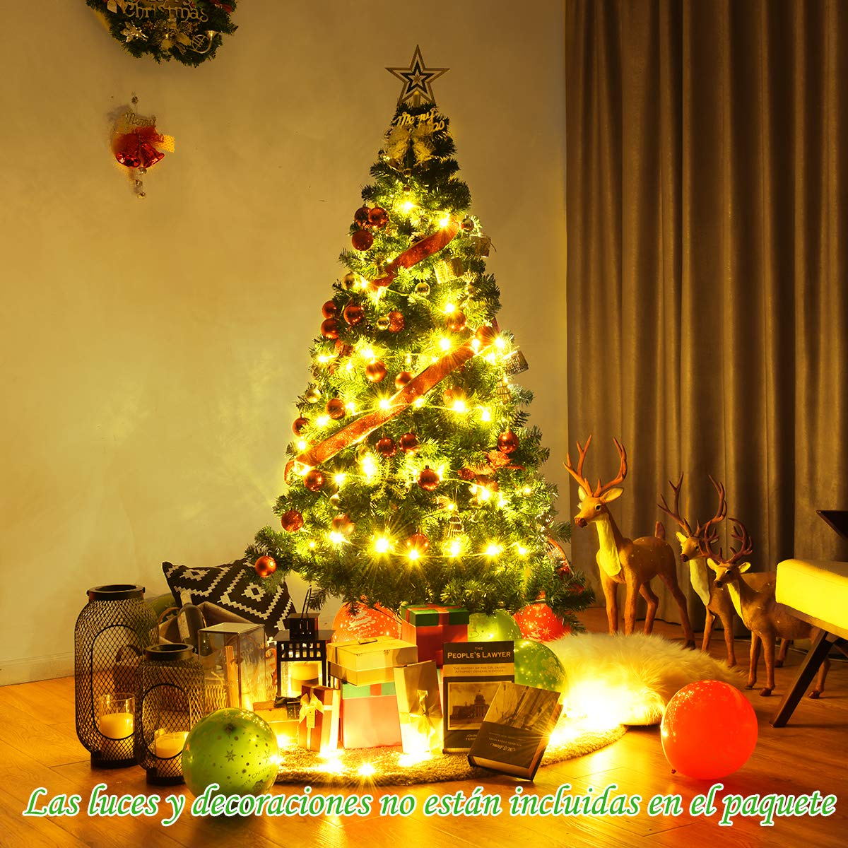 COSTWAY 210 cm Árbol de Navidad Artificial, Arbol de Navidad Verde con Base Metálica, Árbol Artificial de PVC con 950 Ramas, Decoración Navideña para Interiores Fácil de Montar