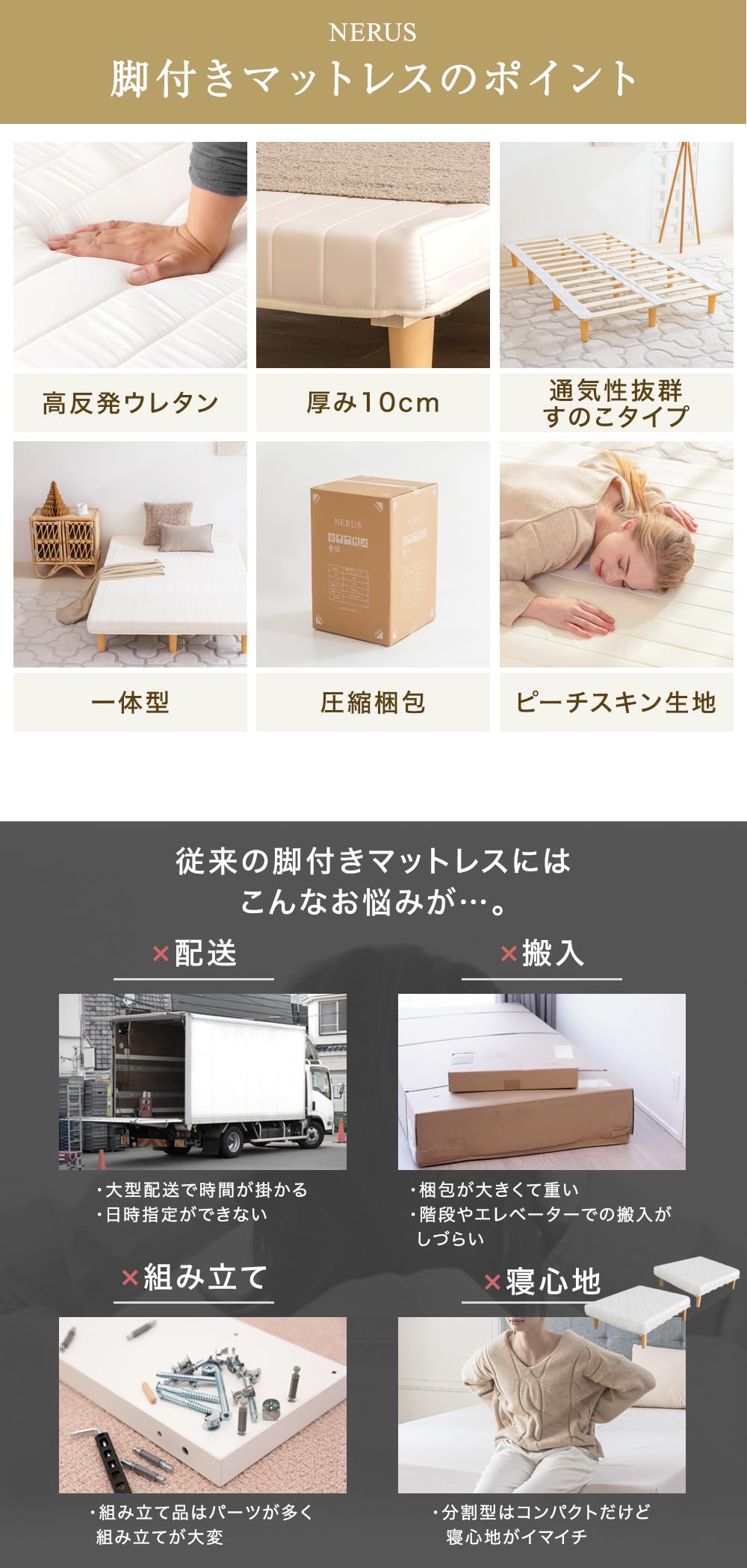 Amazon｜NERUS 脚付きマットレス ベッド ローベッド 圧縮配送