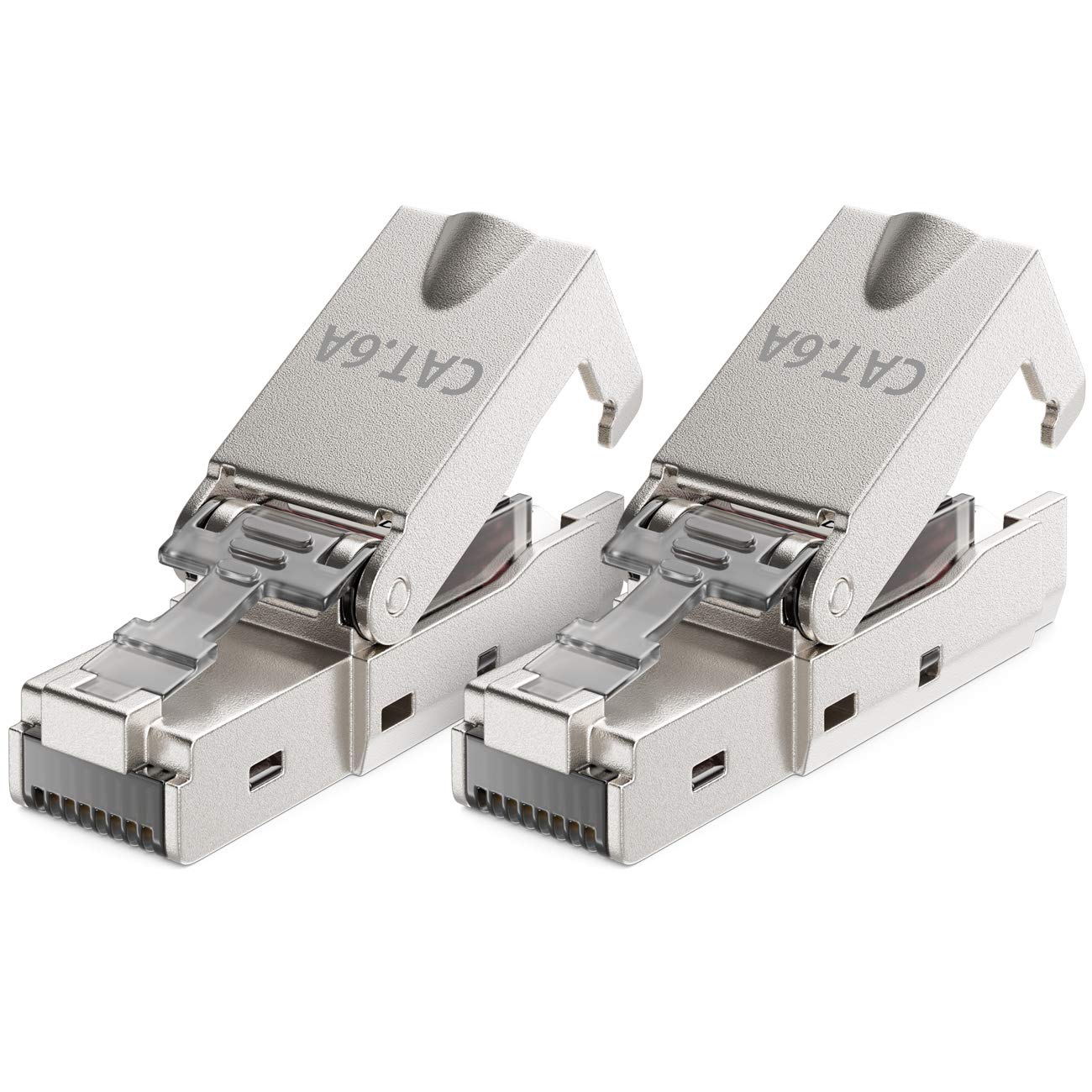 deleyCON 2x CAT 6a Netzwerkstecker RJ45 mit LSA Anschluss für Starre Verlegekabel Geschirmt 10 Gbit/s LAN Kabel Netzwerkkabel Stecker CAT6a Metallgehäuse