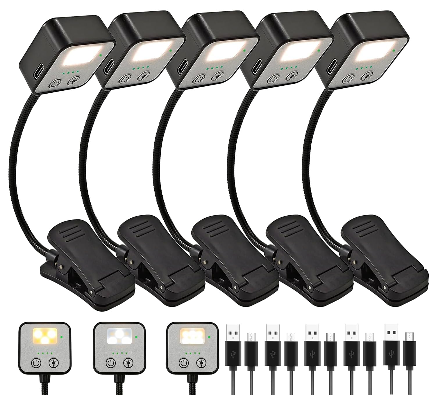 Wiederaufladbare Buchlichter zum Lesen in der Nacht im Bett, wiederaufladbares LED-Buchlicht mit Memory-Funktion, leichtes Bücherlicht, Bulk-Clip, kleine Reise-Leselampen für Buchliebhaber