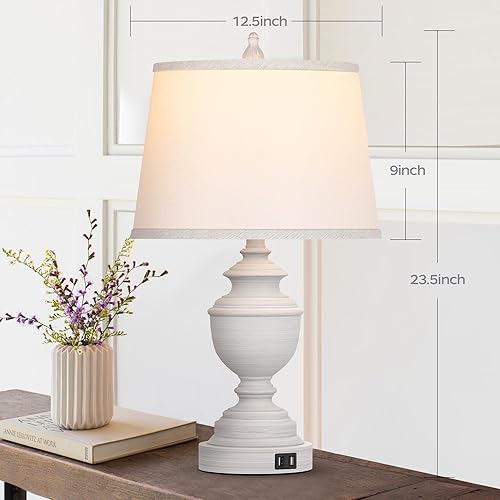 Miniatura 4 de Juego de 2 lámparas de mesa, moderna lámpara de mesita de noche de granja con puertos USB, control táctil regulable de 3 vías, lámparas de noche