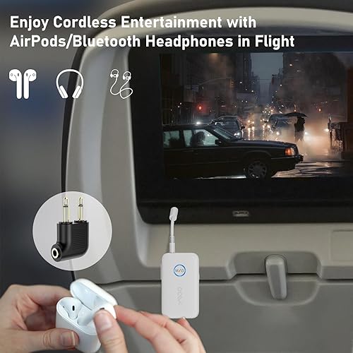 Miniatura 2 de YMOO Transmisor Receptor Bluetooth 5.3 para 2 Auriculares InalámbricosAltavozAvión, Adaptador de Audio Bluetooth AUX Jack de 3.5mm, 22h Largo