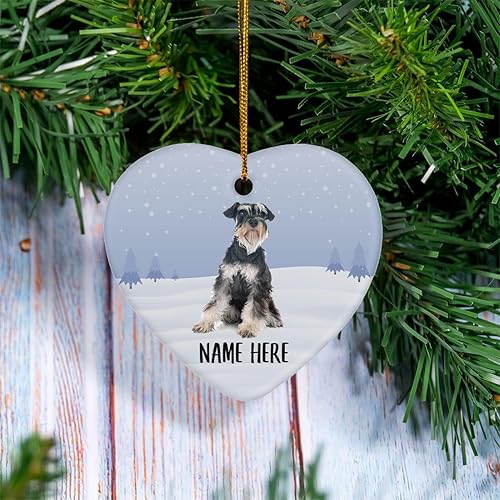Miniatura 2 de Schnauzer miniatura con nombre personalizado, adornos para árbol de Navidad, decoración de corazón de cerámica, regalos para amantes de los perros