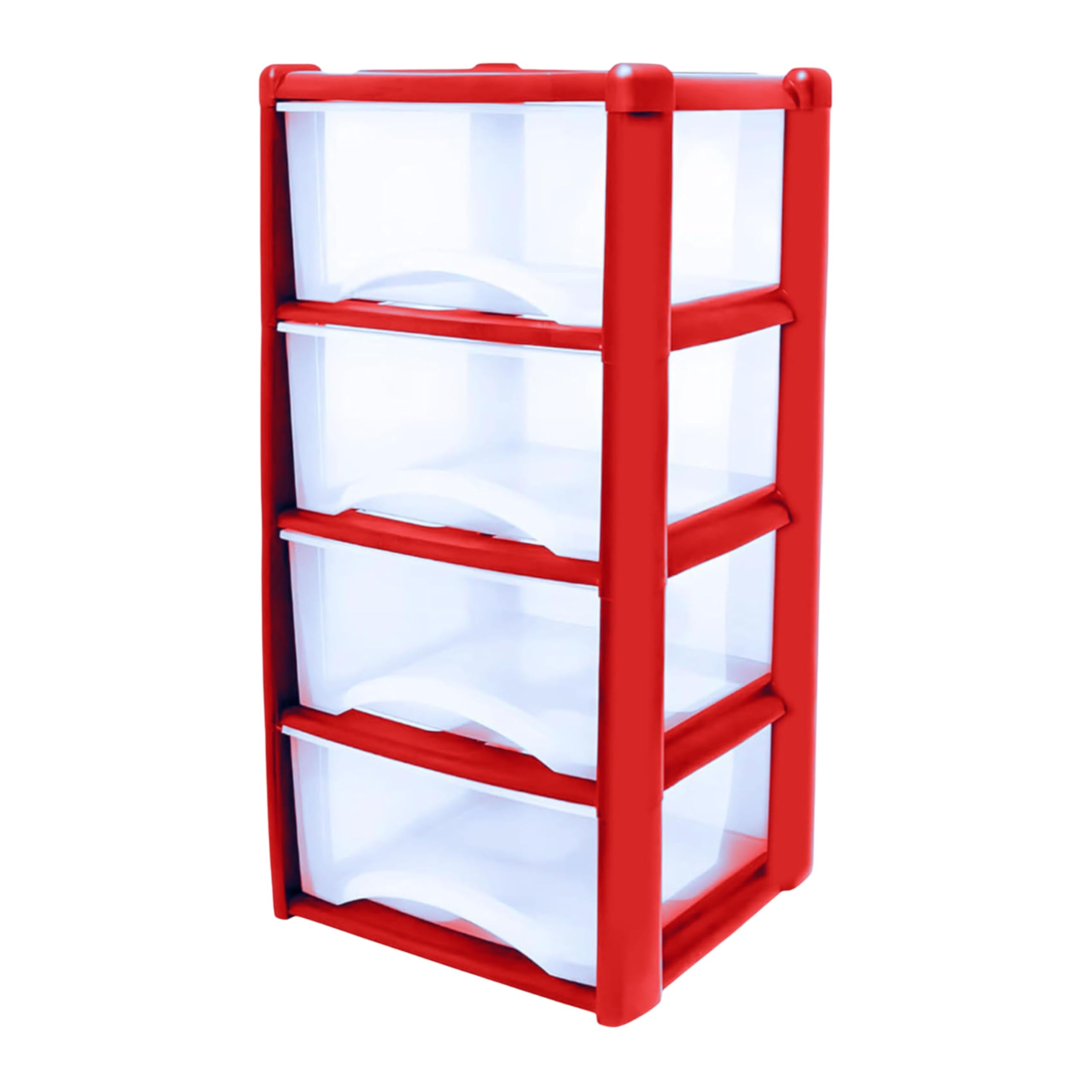 Neat. 4 Plastic Storage Drawers, Space-Saving Draws for Office & Home, Drawers Storage Unit - Durable Storage Draws - Storage Drawers Unit - H80cm x L39cm x W39cm -Red