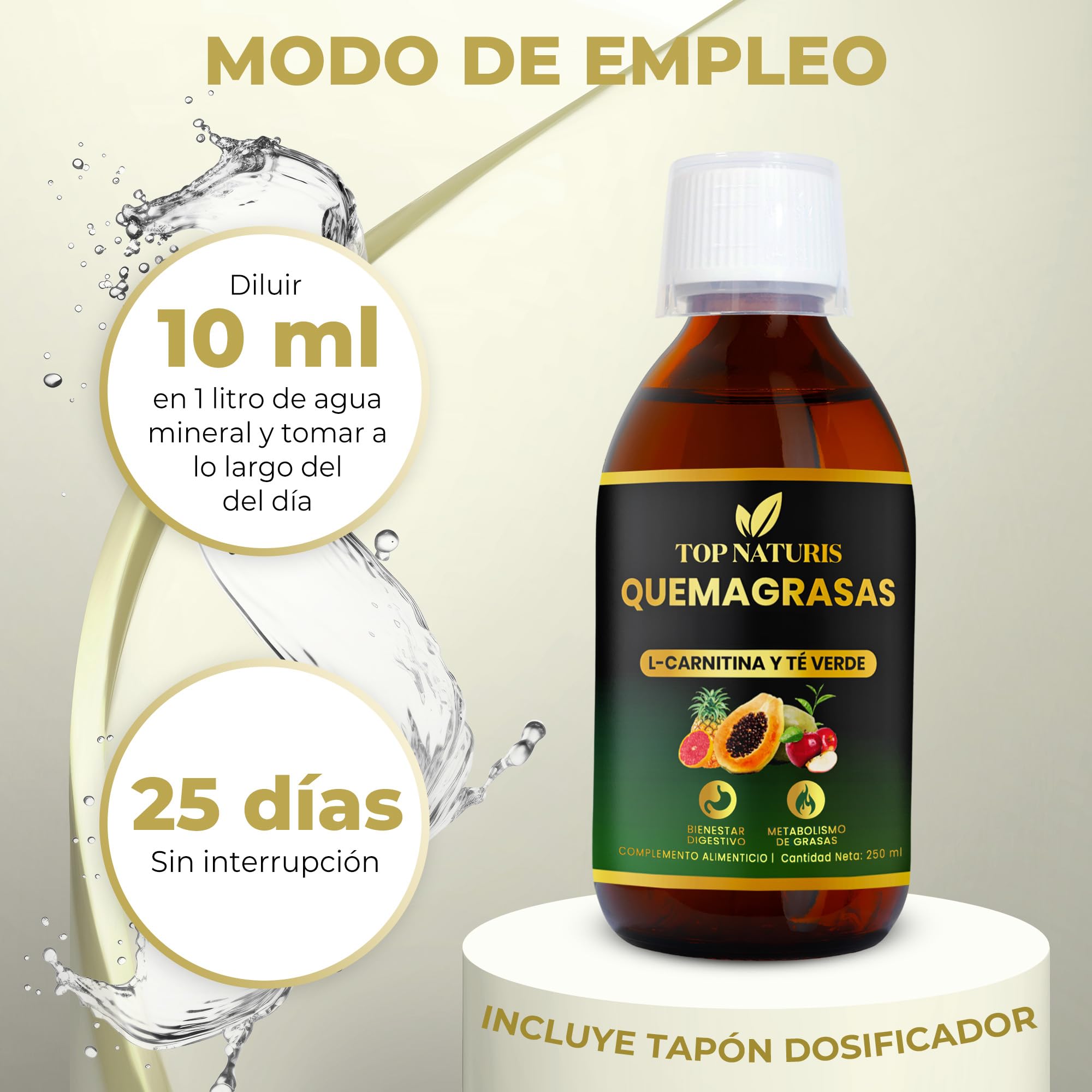 l-carnitina como tomarla para adelgazar Quemagrasas Potente Para Adelgazar Rápido + Detox Diurético Natural,  Control del Apetito, Para Hombre y Mujer con L-Carnitina, Té Verde, Vinagre  de Manzana y Frutas, Vegano, 250ml, TOPNATURIS : Amazon.es: Salud y
