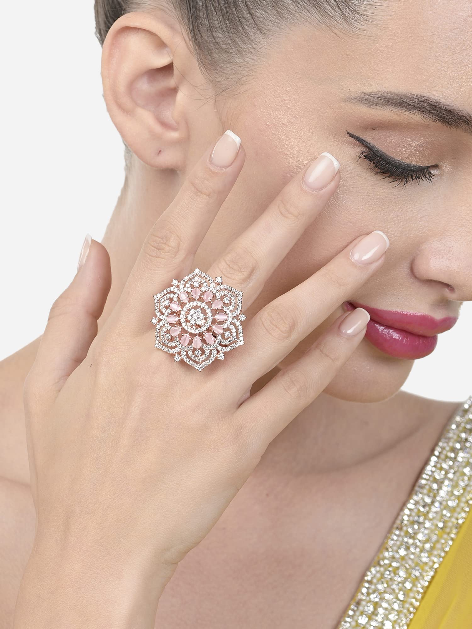 CZ Party Bling Brass Adjustable Ring For Women