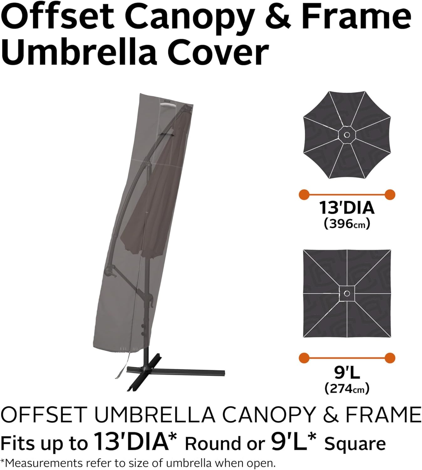 Classic Accessories Ravenna Water-Resistant 13 Foot Offset Patio Umbrella Canopy & Frame Cover, Patio Furniture Covers