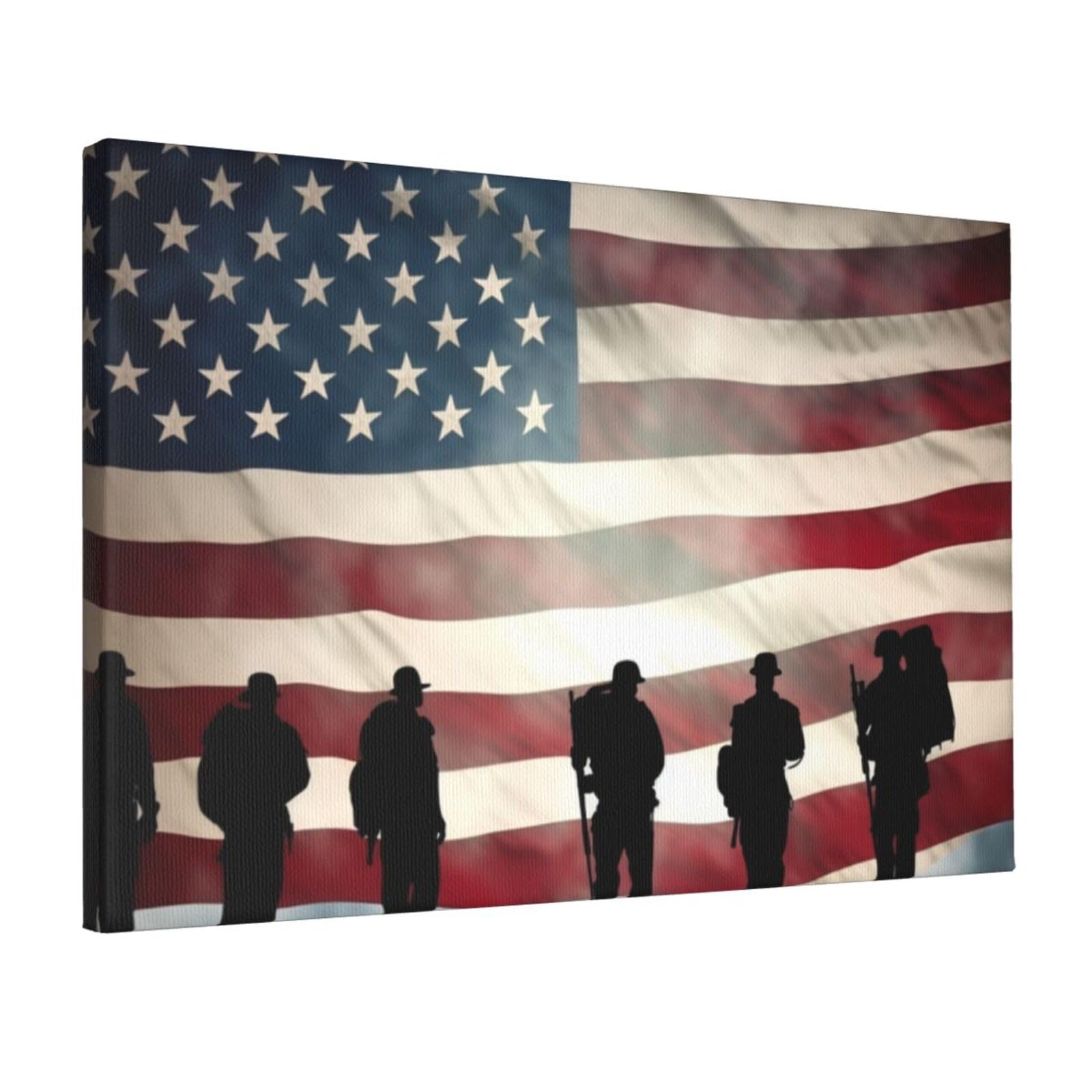 KLOPH American Flag Veterans Day Canvas Wall Art for Living Room 12"x18" Modern Artwork Painting for Bathroom Hanging Canvas Prints Aesthetic Wallart for Bedroom Kitchen Office Wall Decor