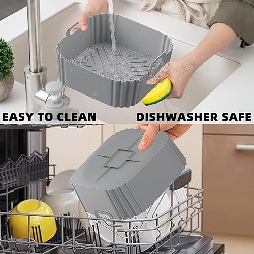 Miniatura 4 de Forros de silicona para freidora de aire para Ninja Air Fryer Pro XL AF141 AF142 AF181 AF182, paquete de 2 forros cuadrados de 8.8 pulgadas para