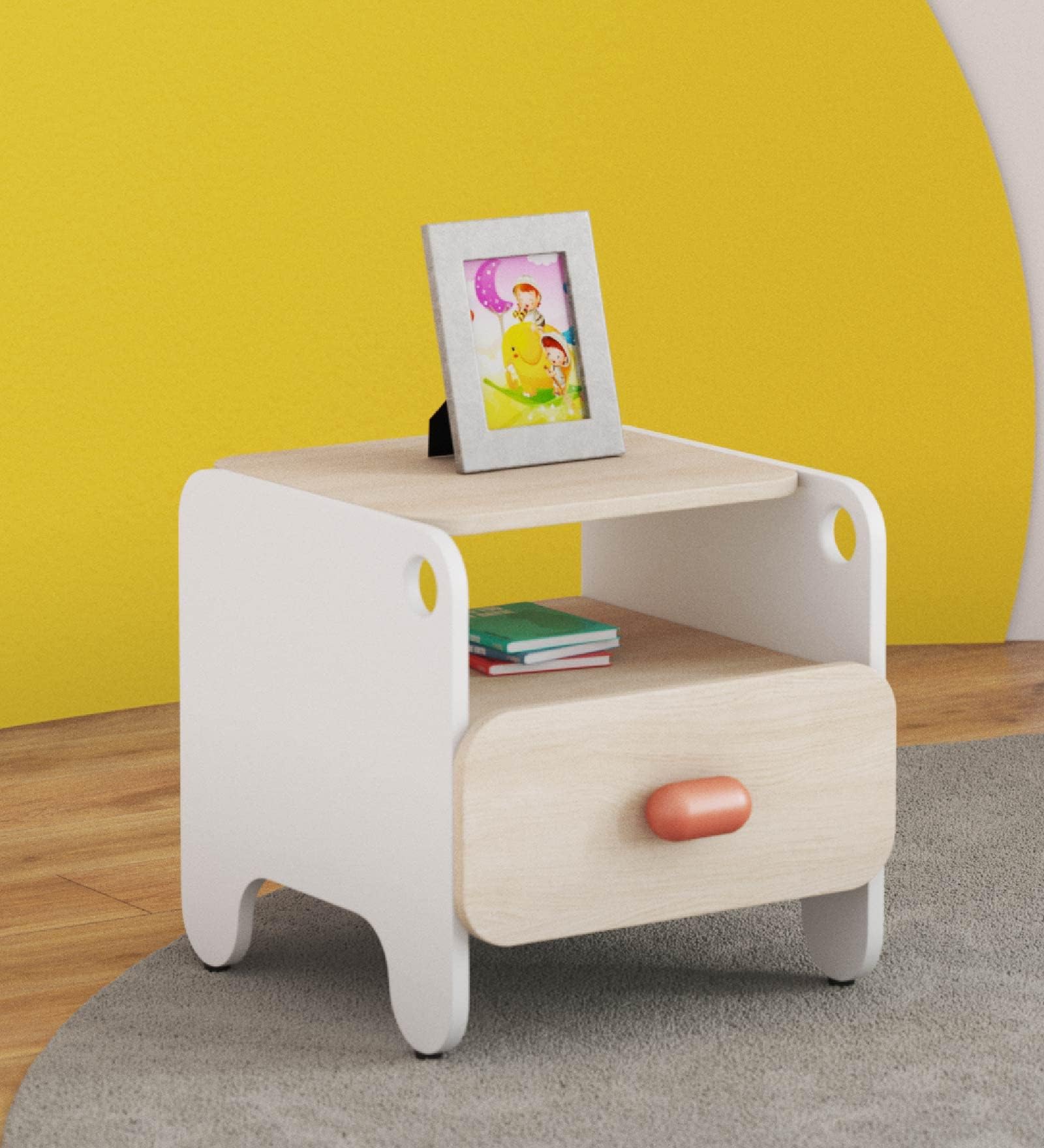 Smartsters Engineered Wood Bed Side Table with Drawer | Bedside Table | Closed and Opened Storage | Curved Corners | Pearly White | Boop | 18 x 19 x 18 inches-image-36