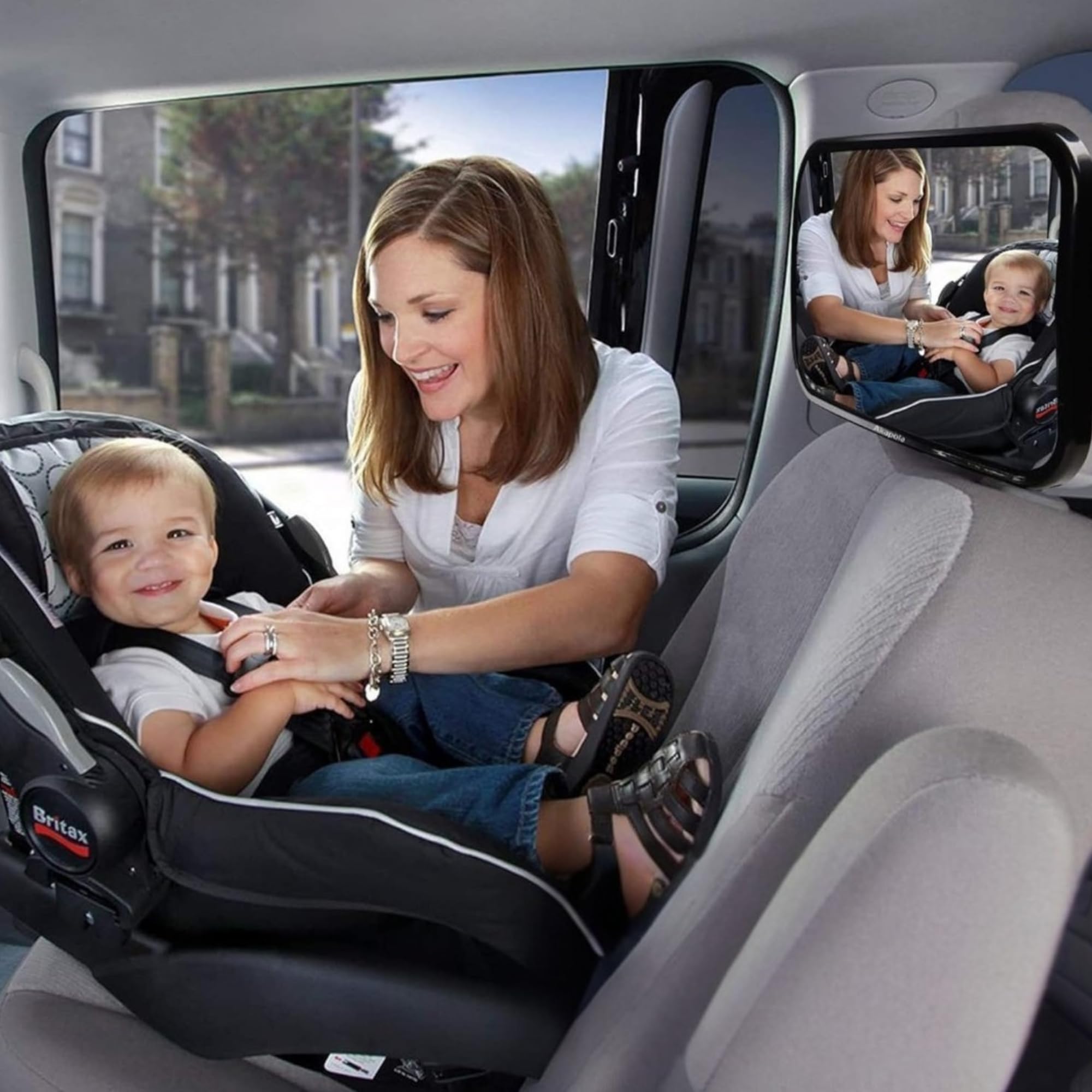 | BEBIKIS® SUPER PACK De Espejo Coche Para Bebe 100% IRROMPIBLE Para Asiento Trasero Con ROTACIÓN 360º + 2 Parasoles + Placa Baby On Board | Espejo Para Ver Al Bebé a Contramarcha En El Coche