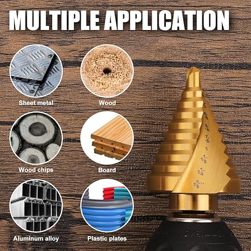 Miniatura 6 de COMOWARE Juego de 5 brocas escalonadas de titanio HSS con vástago hexagonal de 14 pulgadas, punzón central automático, diseño de impacto de dos