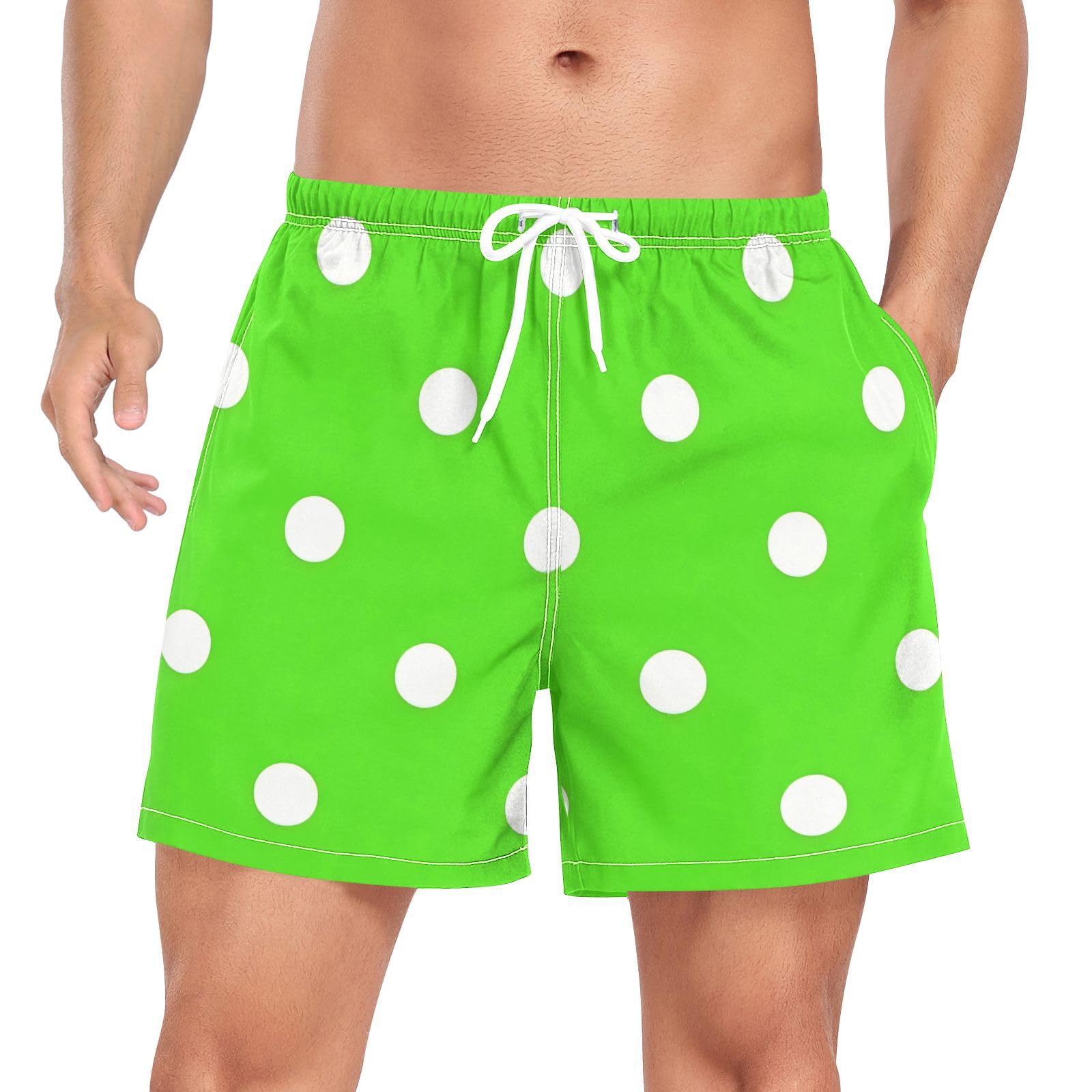 Bañador de secado rápido para hombre en verde flúor con lunares modernos 8