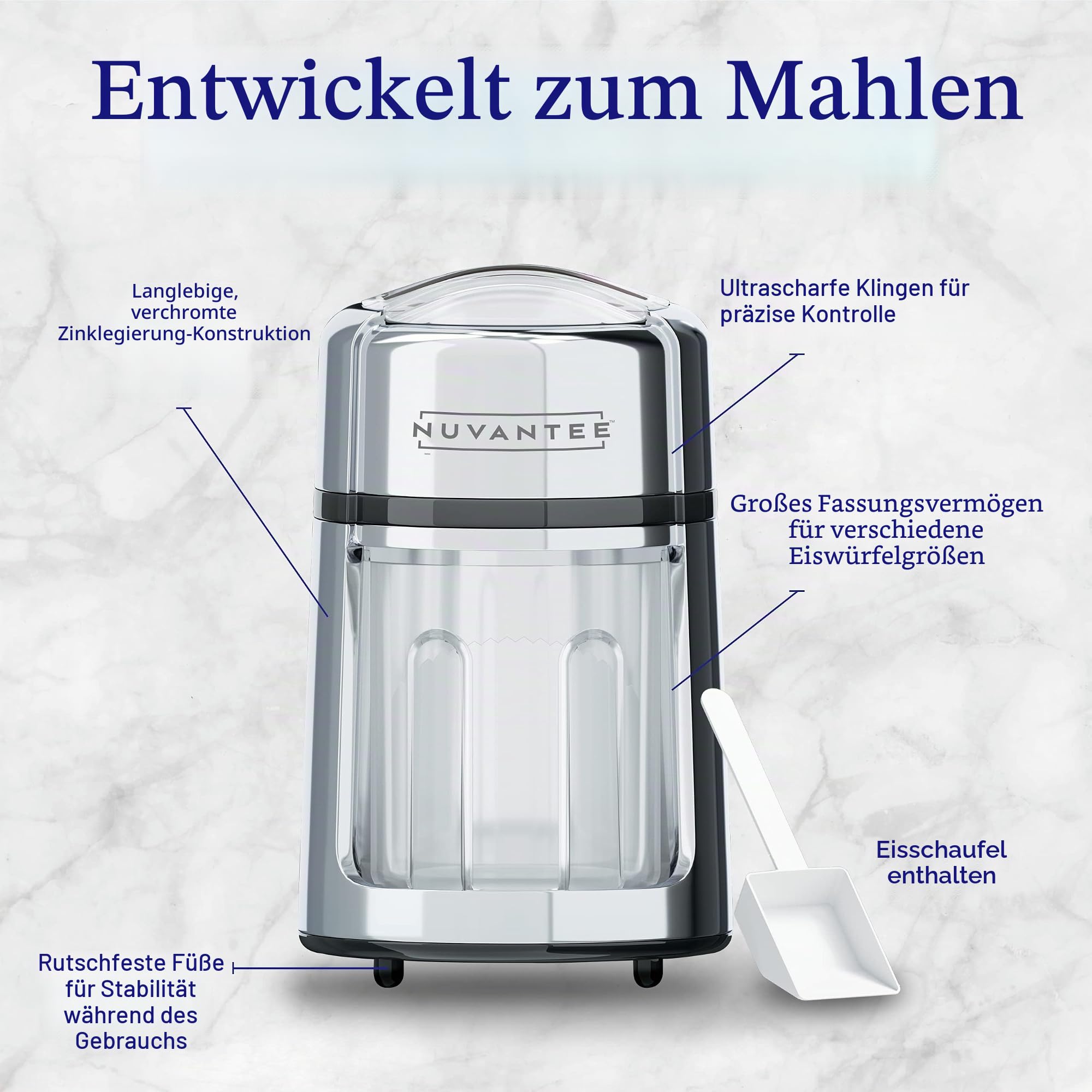 Nuvantee Eiszerkleinerer aus rostfreier Zinklegierung, Verchromte Oberfläche