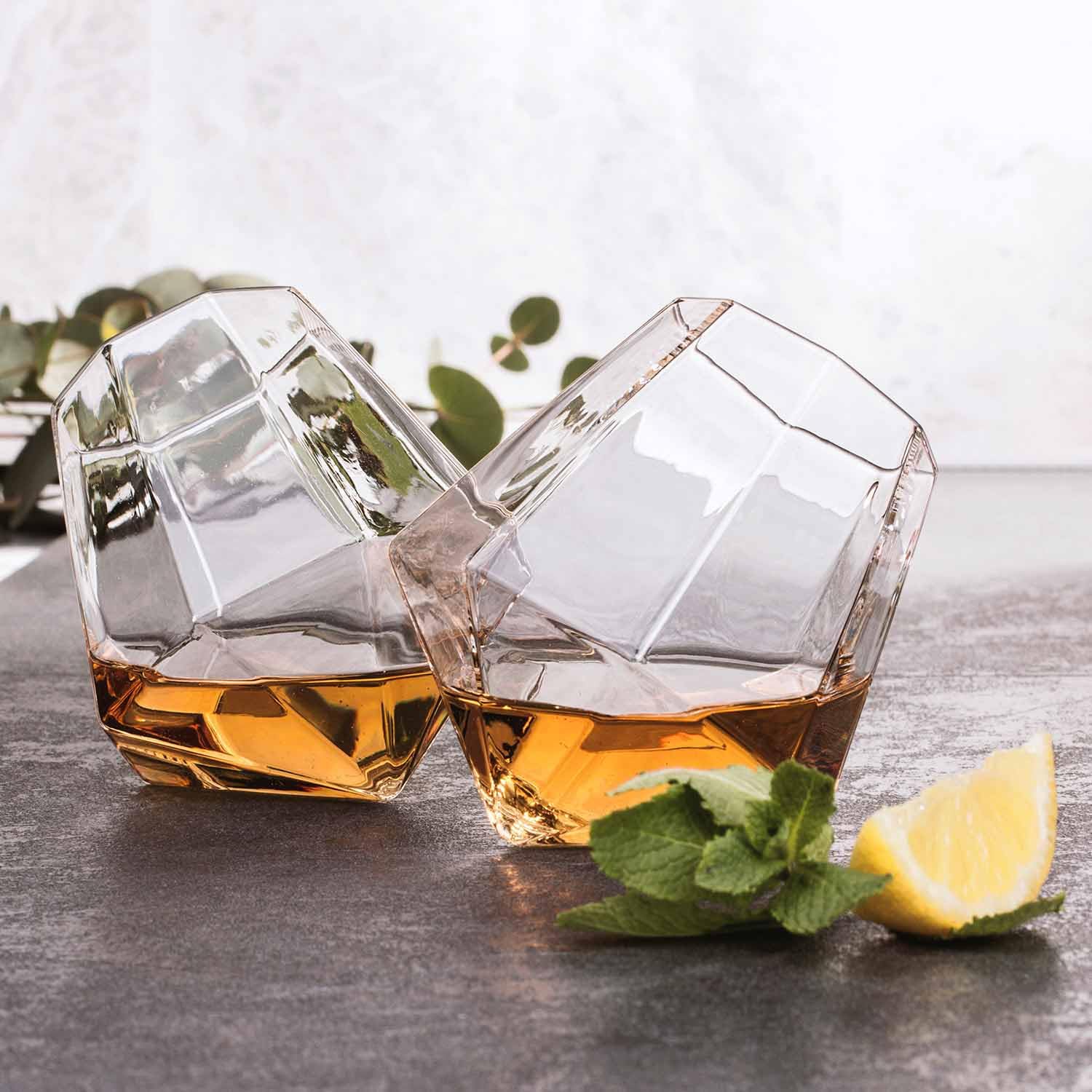 Verres Diamant, Set de 2 verres à whisky, Verres à whisky insolites, Pivotant sur pied, Coffret cadeau, [Probable] Transparent