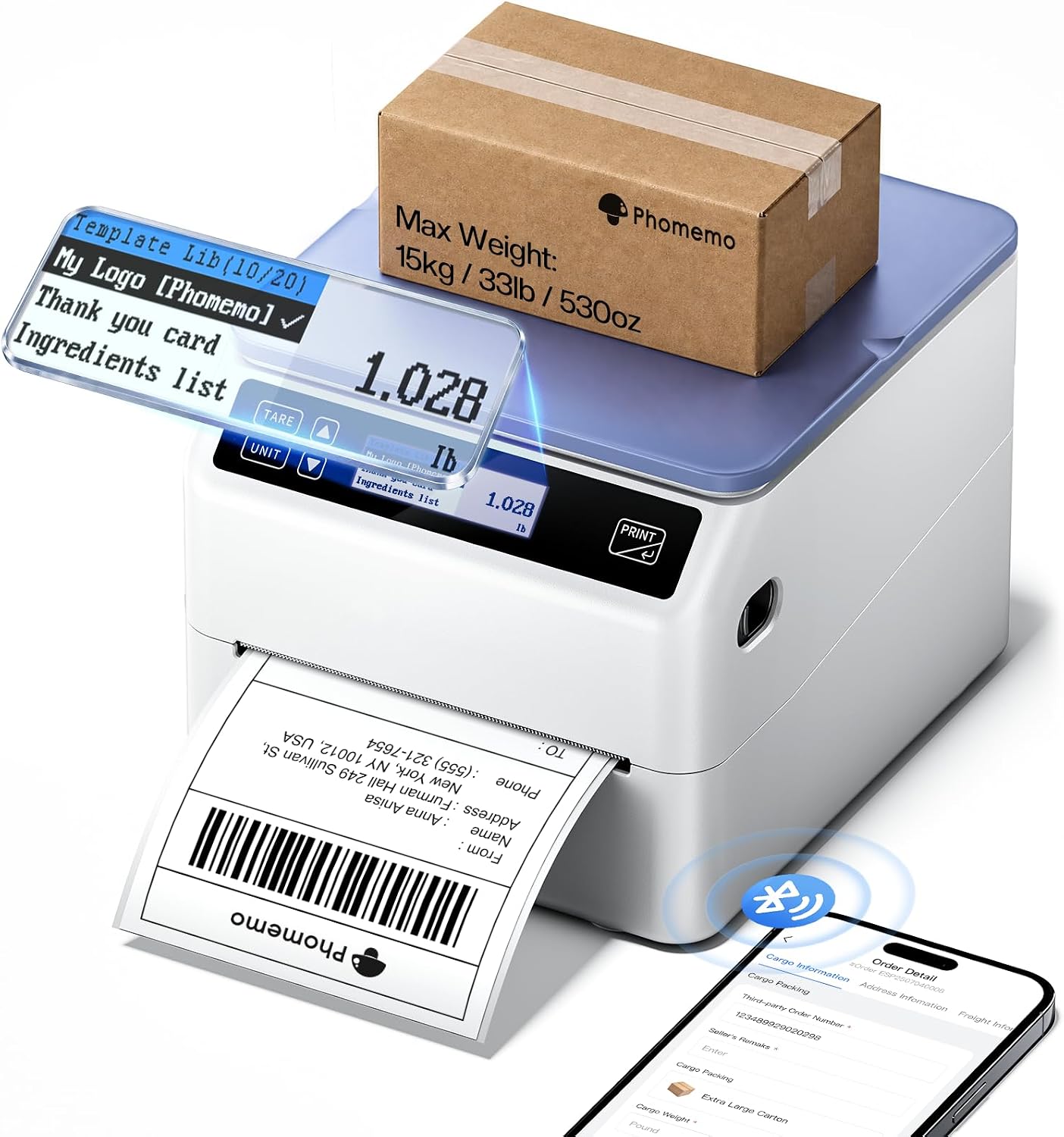 Phomemo Bluetooth Shipping Label Printer 4x6 with Scale