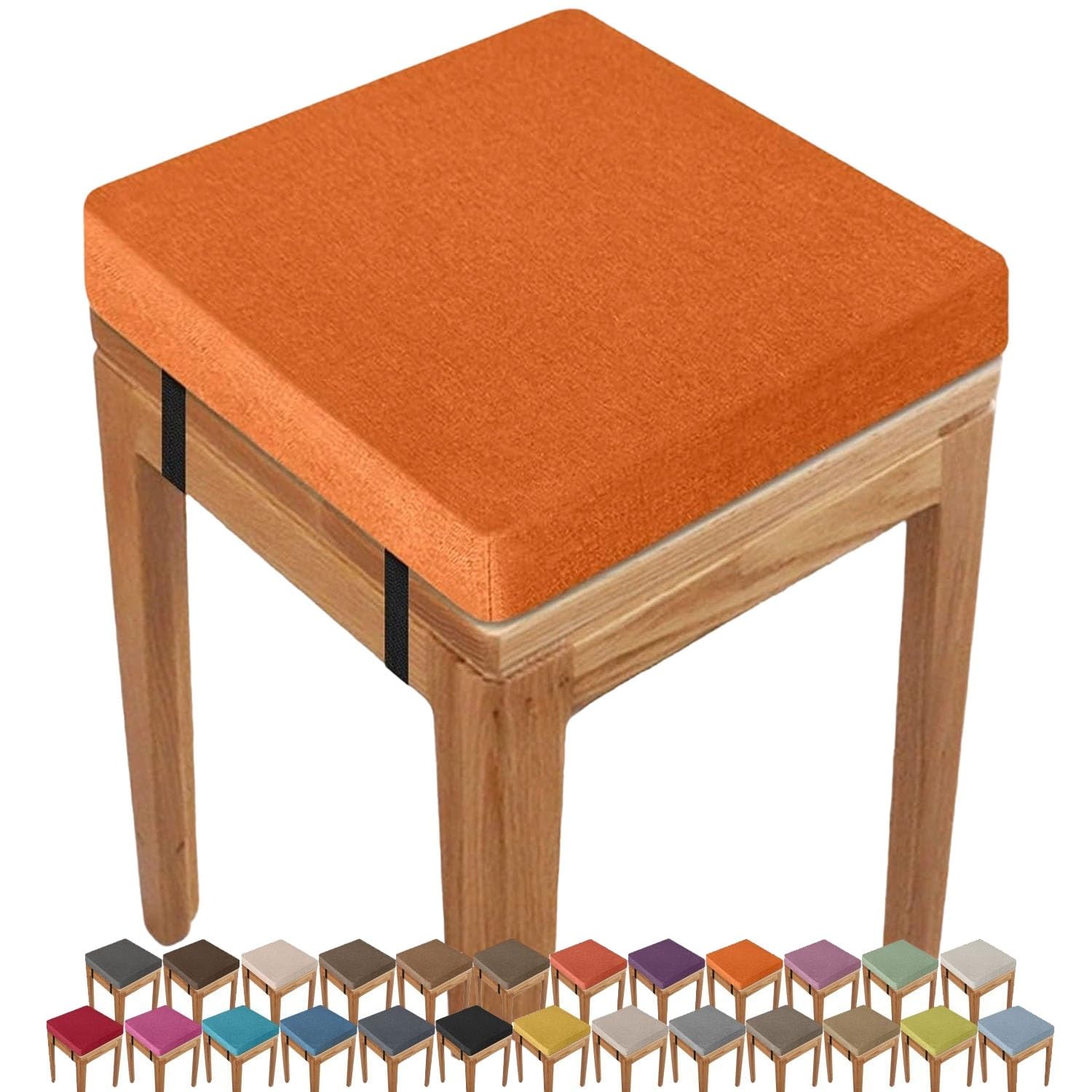 uyeoco 45D Foam Square Seat Cushion Indoor/Outdoor 3/5/8cm thick,30/33/35/40/45/50cm Anti-slip Buckle Stool Cushion, Dining Chair Pad with Removable Cover for Kitchen Bar Chairs(Orange,35X35x5CM)