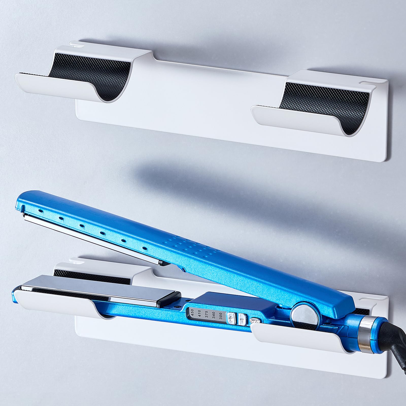 LOXSUN 2 PCS Hair Straightener Holder Wall Mount, Adhesive Metal Hair Dryer Holder for Storage Curling Tong Straighteners Hair Brush Accessories, Hair Tool Organizer for Dressing Table Bathroom, White