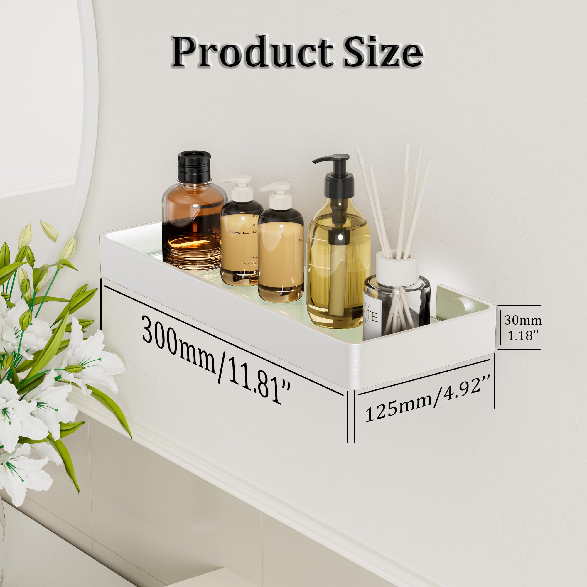 Alise Bathroom Shelves Brushed Nickel Glass Floating Shelves for Bathroom Wall Mounted Bathroom Shelf Over Toilet SUS304 Stainless — view 5