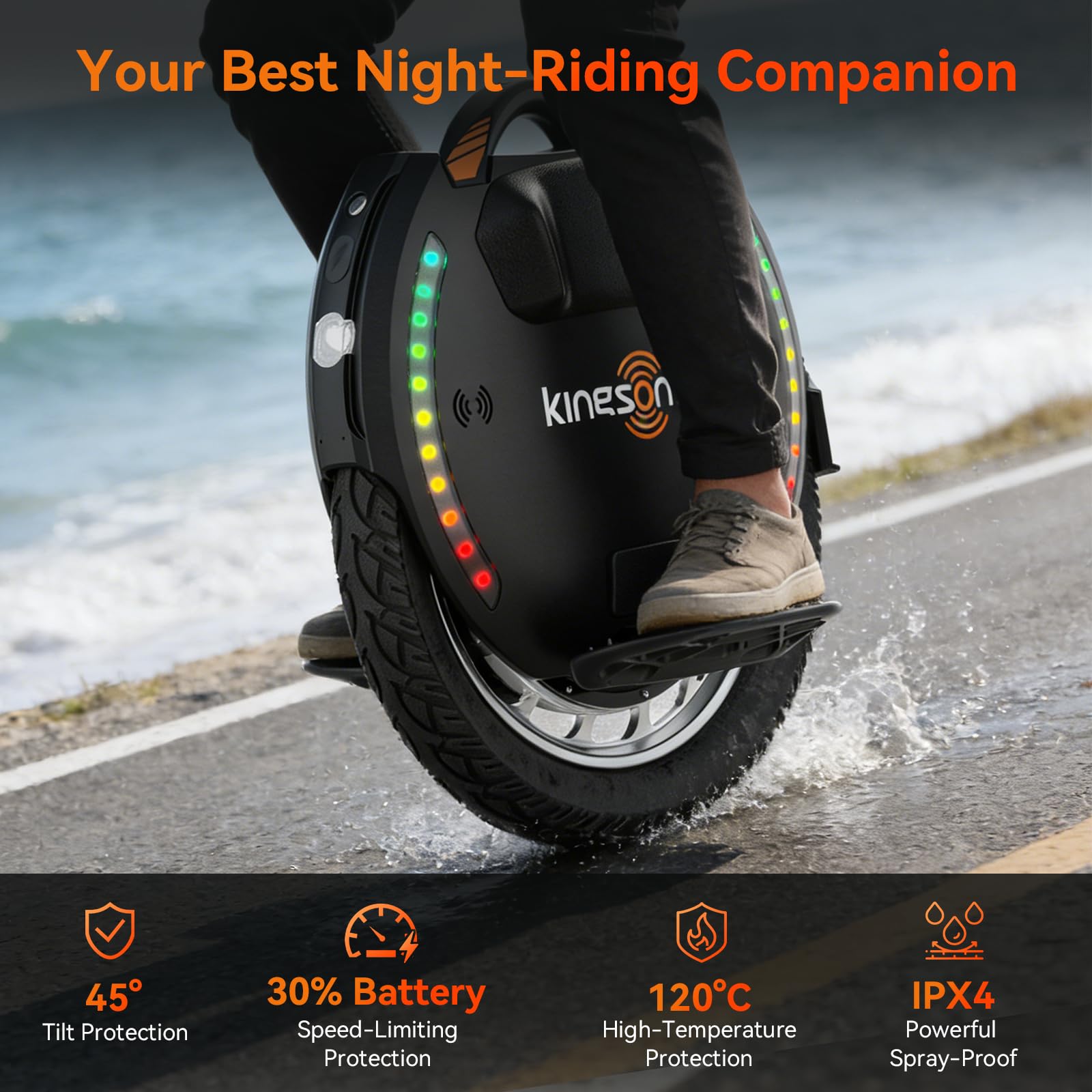 KINGSONG Elektrisches Einrader KS-18XL, Erwachsene,Schwarz, Motor 2200W, Reichweite bis zu 80km, Flansch 20km/h, Aufblasbarer 18" Reifen, Lautsprecher und Bluetooth