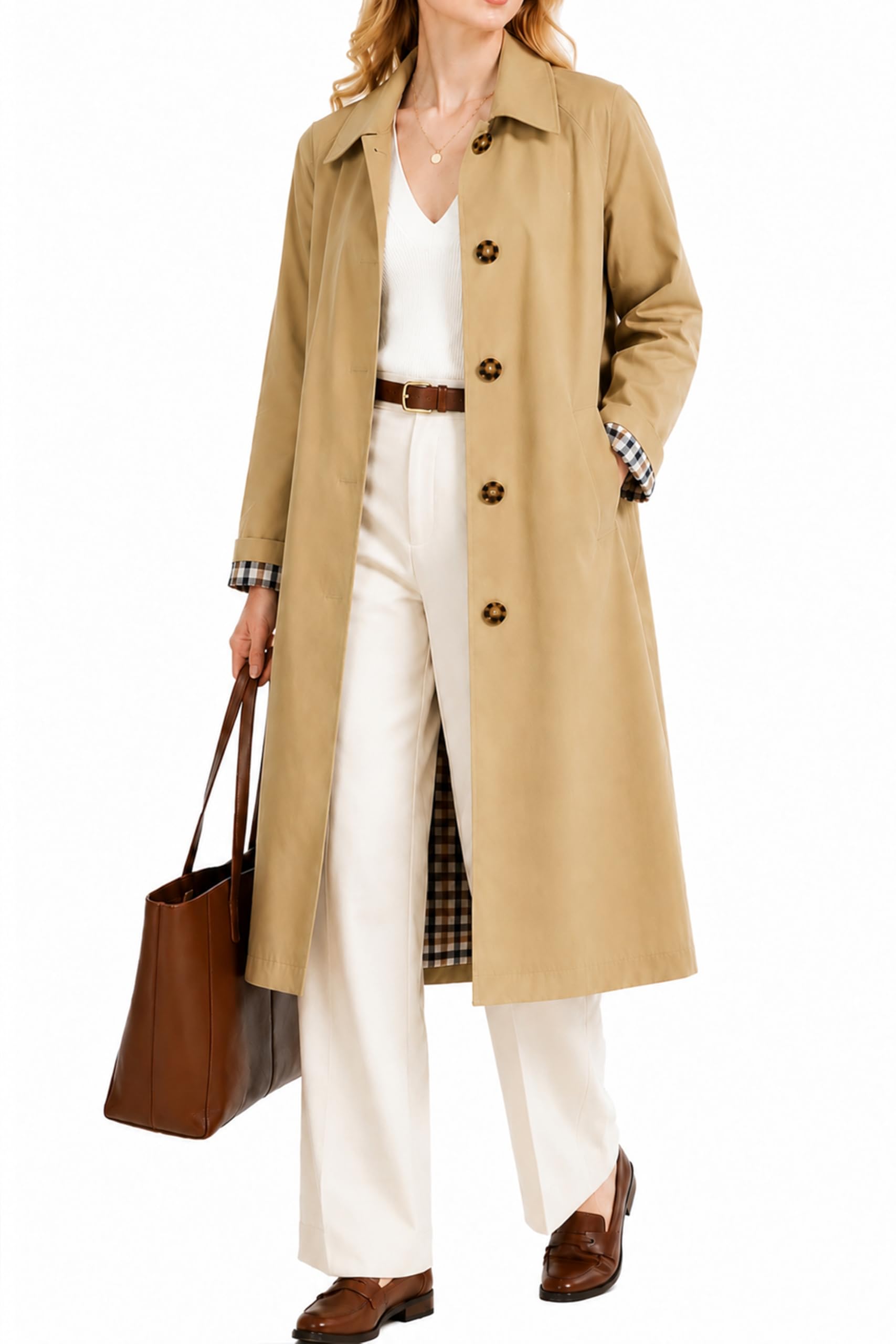 CHIIONE Trench Coat Women Waterproof Single Breasted Lightweight Rain Jacket with Deep Pockets for Spring & Travel-image-13