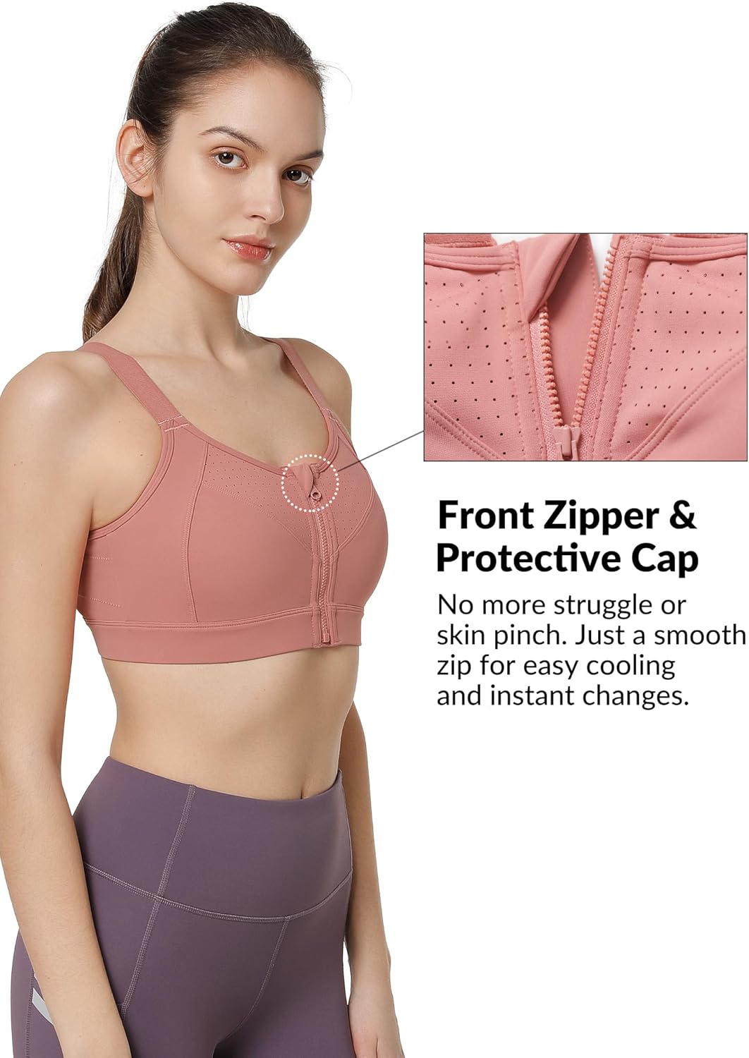 Yvette Adjustable Sports Bras for Women High Impact Support - Zip Front Sports Bra Plus Size Wireless for Running Workout
