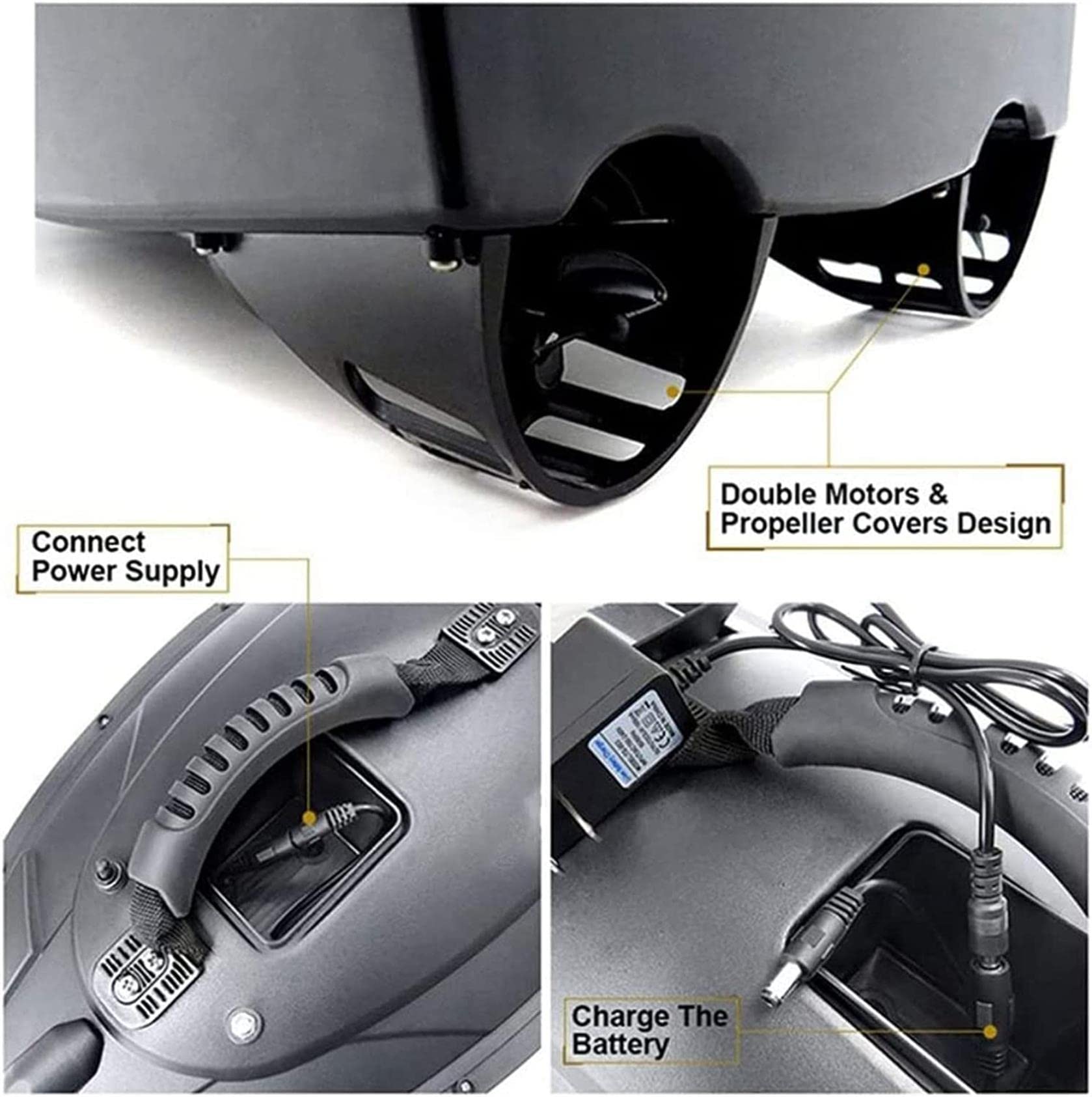 Barco de Cebo de Pesca, buscador de Pescado de Botes de Cebo con Accesorios de Pesca de Pesca de Doble Motor Regalos de Pesca para Hombres, Negro