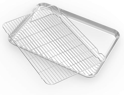 Vista 25 de Juego de bandeja para hornear y estante de enfriamiento, juego de bandeja y estante de acero inoxidable de grado comercial, 12.5 x 10 x 1 pulgadas