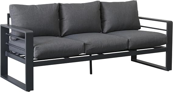 Aluminium Garden Furniture Sets 7 Seater – High Back Garden Sofa Set with Fire Pit Table & 2 Armchairs, Metal Outdoor Sofa Set, Patio & Conservatory Furniture (Dark Grey, 7 Seater, Firepit Table)