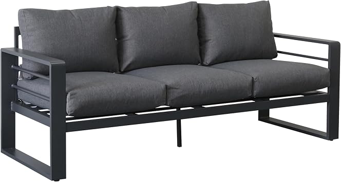 Aluminium Garden Furniture Sets 7 Seater – High Back Garden Sofa Set with Fire Pit Table & 2 Armchairs, Metal Outdoor Sofa Set, Patio & Conservatory Furniture (Dark Grey, 7 Seater, Firepit Table)