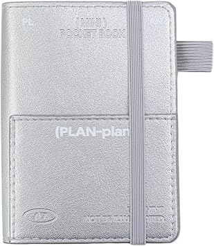 Mini Pocket Notebook, A7 Notepad, Front and Rear Double Pockets, Graph Plain, 40 Sheets Each 80 Sheets Total, Notebook, PU Leather, Pen Holder Included Silver