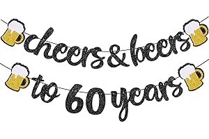 Black Cheers to 60 Year Anniversary or Birthday Banner