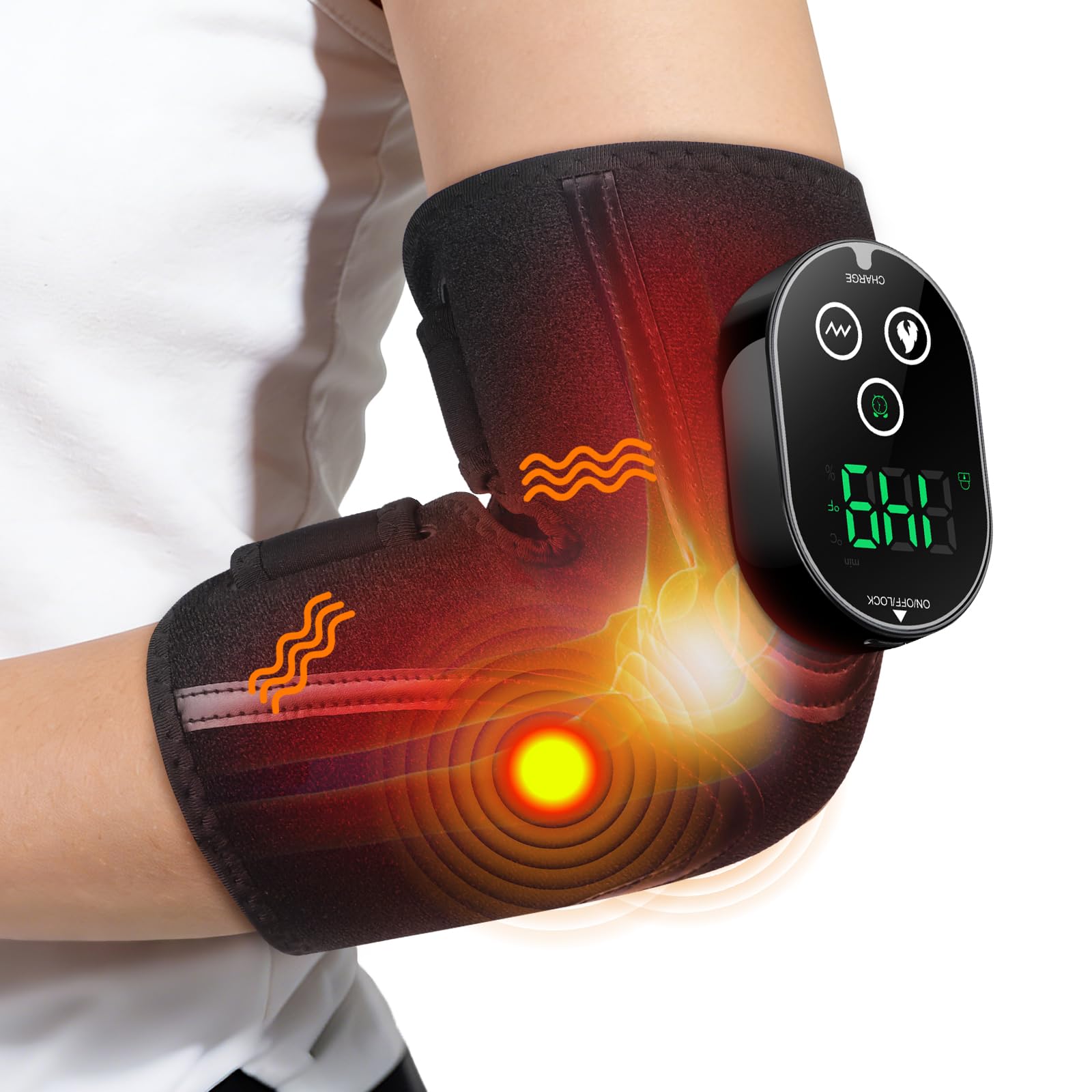 Coudière chauffante avec massage par vibration, 5 niveaux de chaleur et 3 modes de vibration, coussin chauffant électrique pour coude de tennis et de golfeur, tendinite, arthrite, soulagement des
