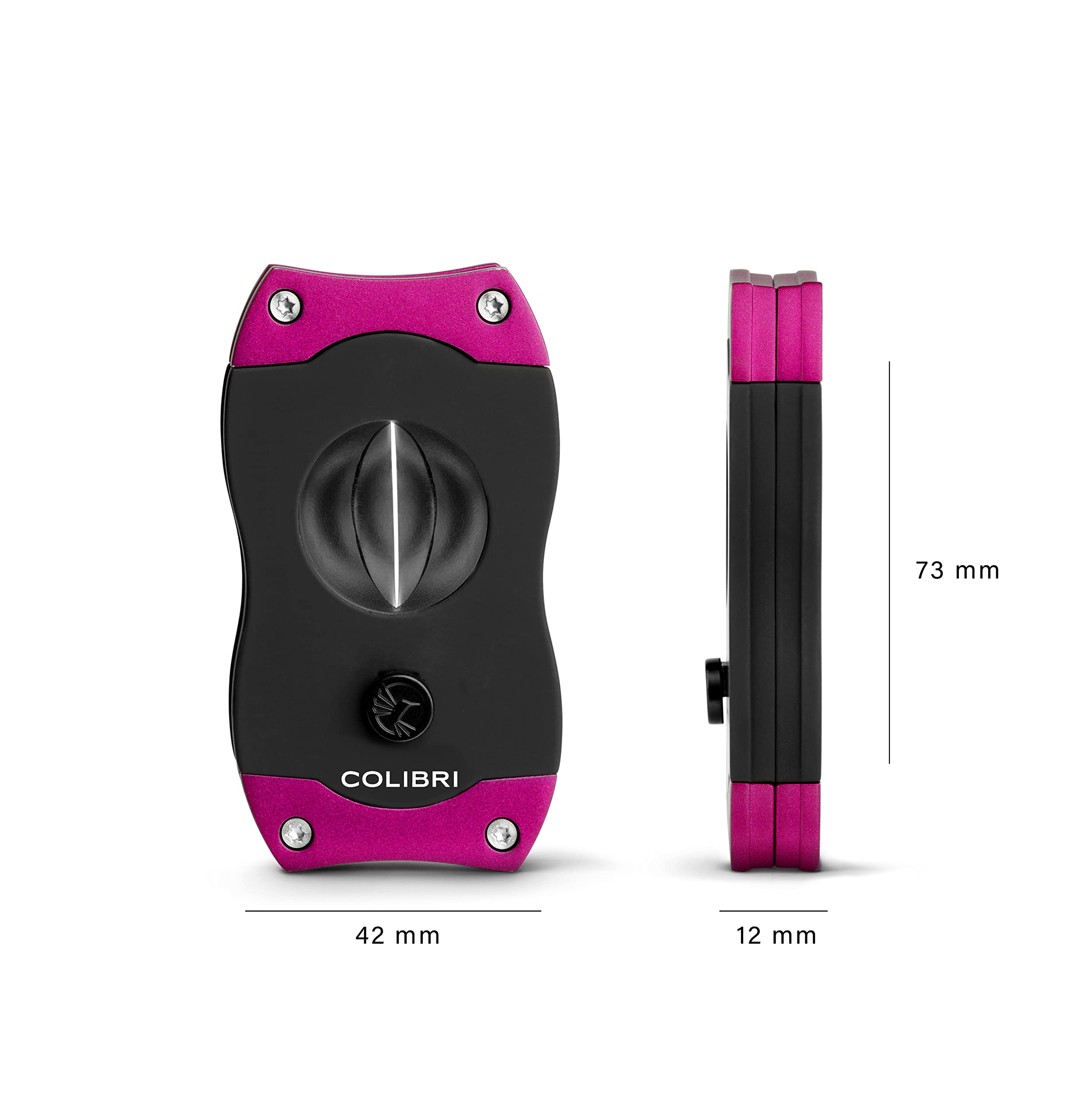 Colibri Obcinarka do cygar V-Cut, czarna z fioletowym wykończeniem, sprężynowe zwalnianie, głębokie cięcie w kształcie litery V 7 mm, do 60+, cygara, ergonomiczna konstrukcja