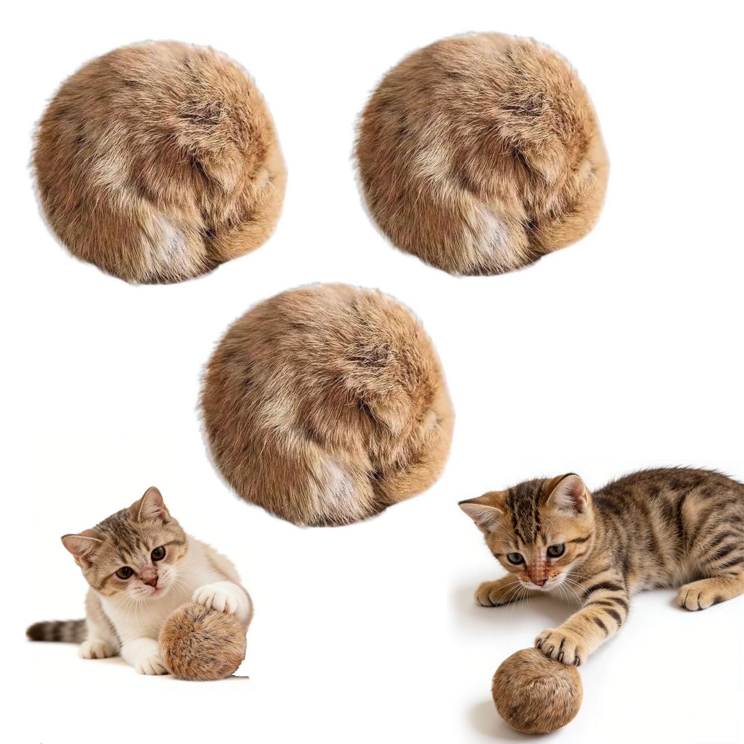 Jadyon Rabbit Fur Ball Cat Toy, Soft Fluffy Cat Toy Ball, Faux Rabbit Fur Catnip Interactive Cat Toy Balls, Catnip Toys For Indoor Cats Cat Nip Toys Cats, Cat Balls for Cats & Kittens (3pcs, 8cm)