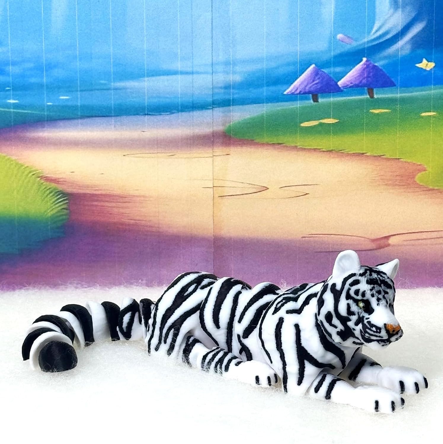 3D Printed Tiger, Animal Creature Flexible Tiger Toys, 6.5 Inches Articulated Fidget Animal for Home Office Executive Desk Decoration AT001-WHT