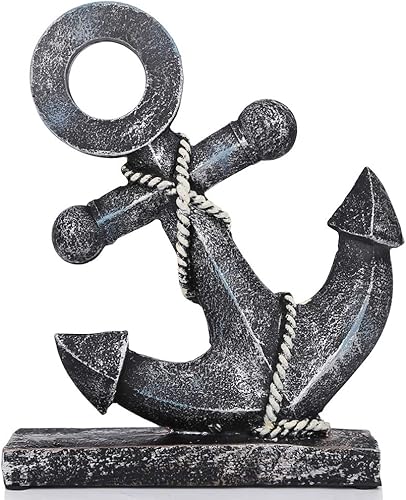 H&W Figura de ancla de resina de 8.5 pulgadas de alto, decoración náutica, adorno de estatua de ancla para el hogar, jardín, bar, decoración de mesa