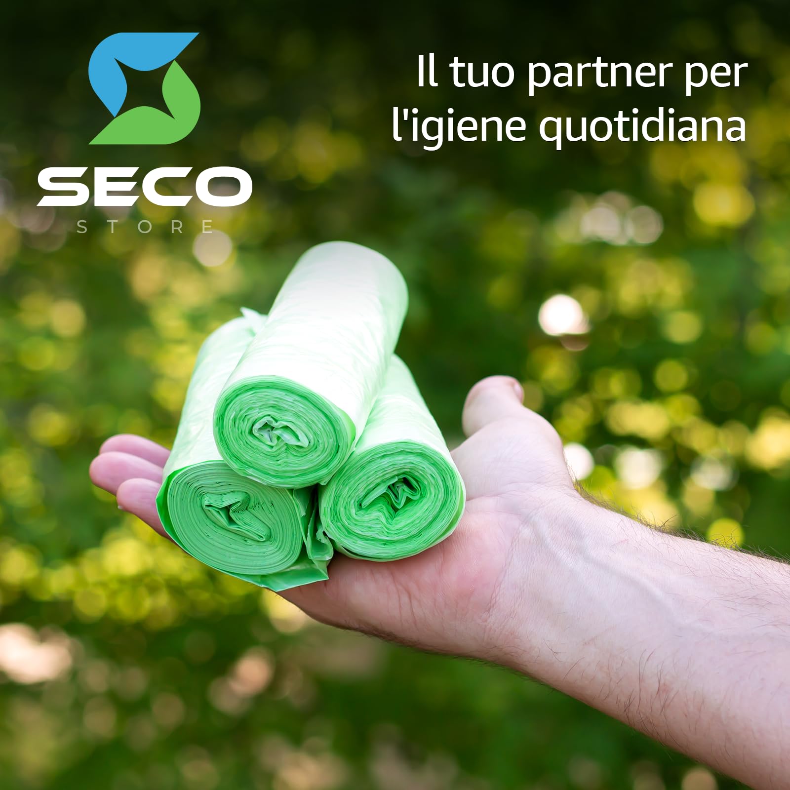 SECOSTORE Busta Spazzatura Organico 90x120 cm, 100 Sacchi in Plastica Compostabile, Spessore 25 micron, Litri 70 | 10 Rotoli da 10
