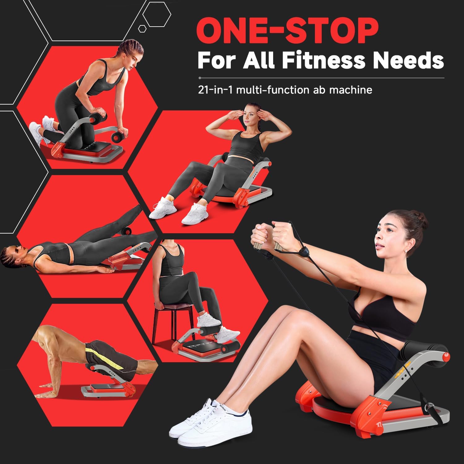 ab trainer/crunch machine, ab workout equipment, 4 adjustable resistance, ab machine for stomach workout, 350 lbs weight capacity, automatic rebound, ab core machine,fitness equipment for home red