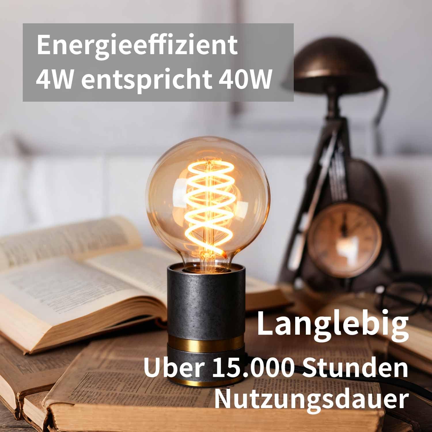 Edison Vintage Glühbirne E27,E27 LED Vintage 4W G80 2700K Warmweiss Retro Glühbirne LED Filament Lampe für Retro Beleuchtung im Wohnzimmer/Schlafzimmer/Esszimmer - Bernstein, 6 Stück