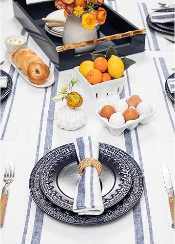Miniatura 2 de Solino Home Camino de mesa de lino a rayas de 36 pulgadas, 100% lino puro, azul marino y blanco, camino de mesa pequeño de 14 x 36 pulgadas, ideal