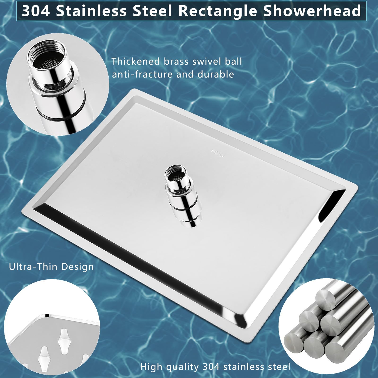 Extra Large Rain Shower Head, 40 * 30cm Rectangle Stainless Steel High-Flow Rainfall Showerhead, Full Body Waterfall Coverage - Image 4