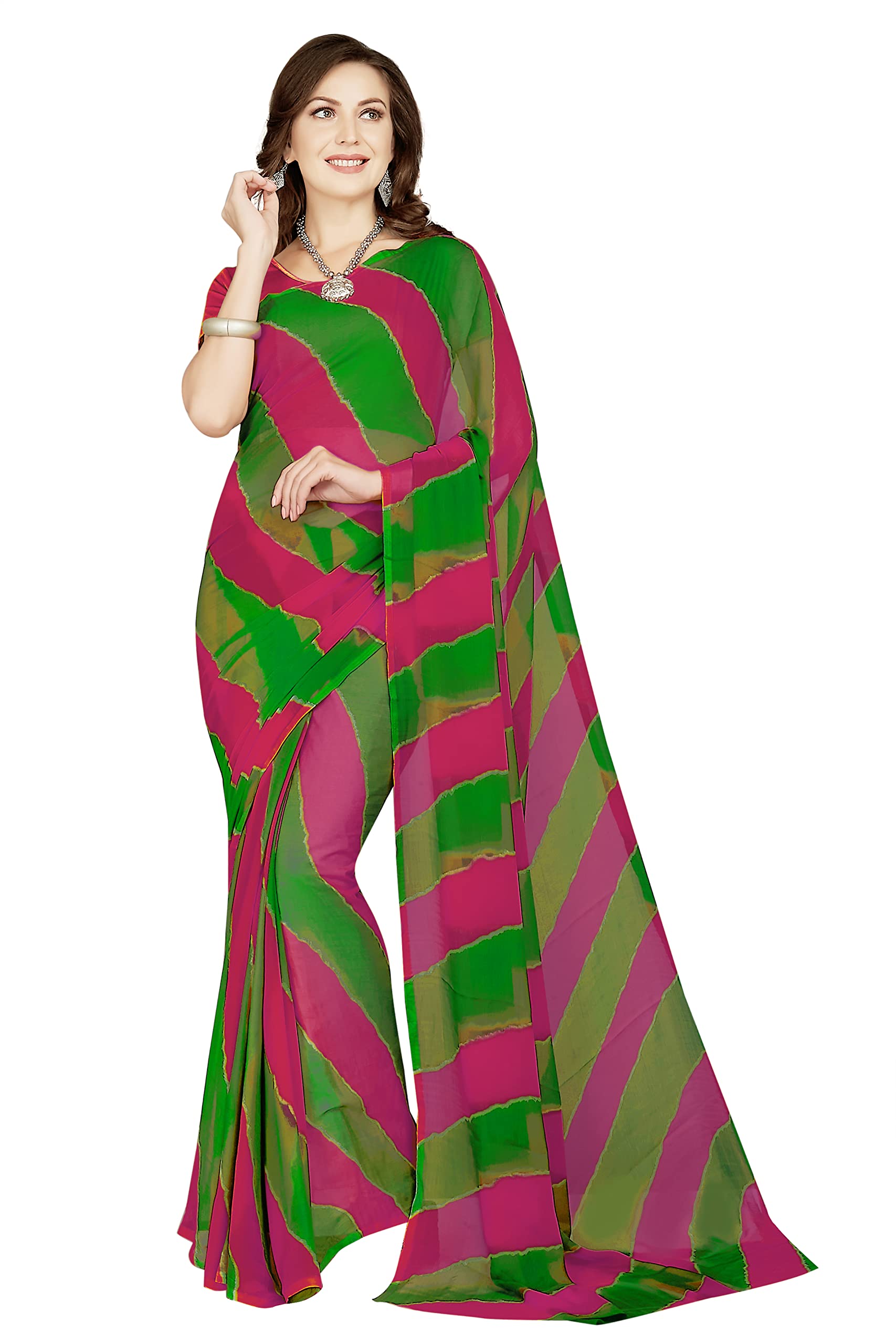 RANI SAAHIBA Women's Chiffon Printed Saree With Blouse Piece, Black, 5.4m