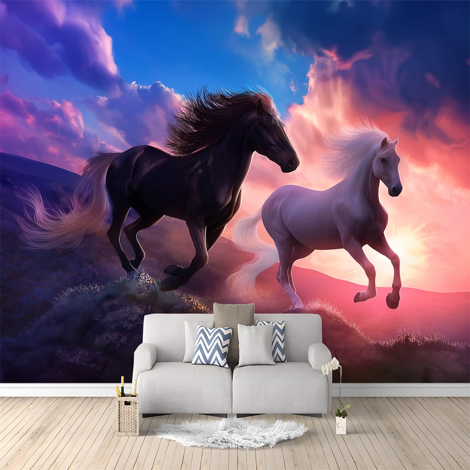 Décoration intérieure papier peint panoramique cheval de luxe