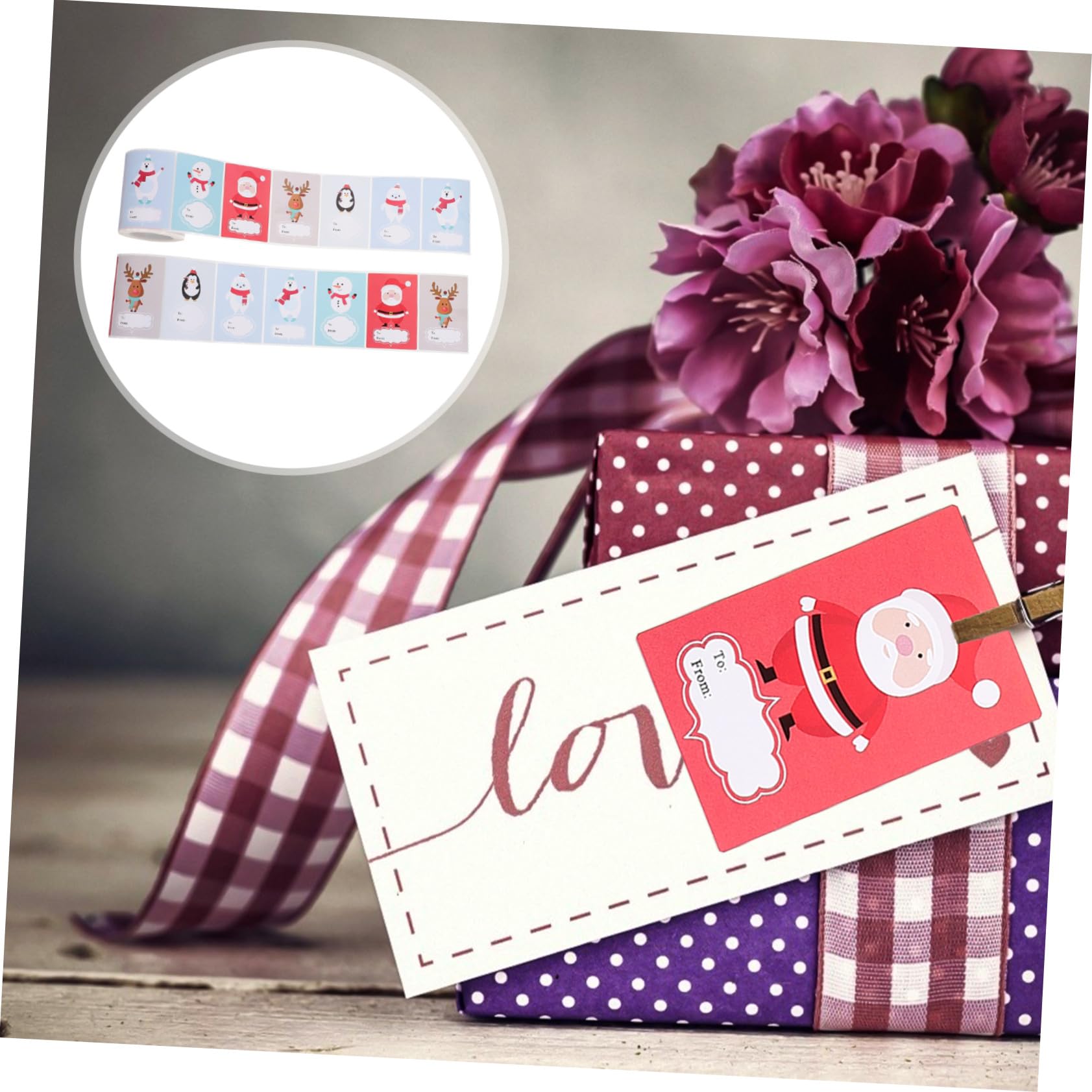 Angoily 4 Rollen Weihnachtsaufkleber Selbstklebende Sticker mit Buntem Weihnachtsmuster Langlebig Einfach zu Kleben für Geschenke Karten DIY Dekoration und Festliche Verpackungen